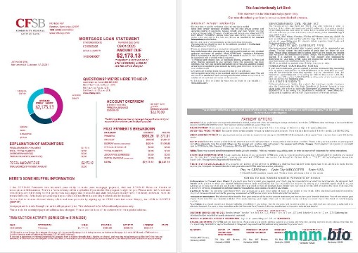 USA CFSB Bank wyciąg z kredytu hipotecznego w formatach Word i PDF, 4 strony 1-2